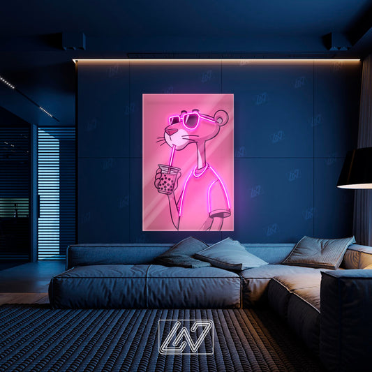 Pink Panther neon sign adds vibrant decor to any modern space. Perfect gift for cartoon fans.