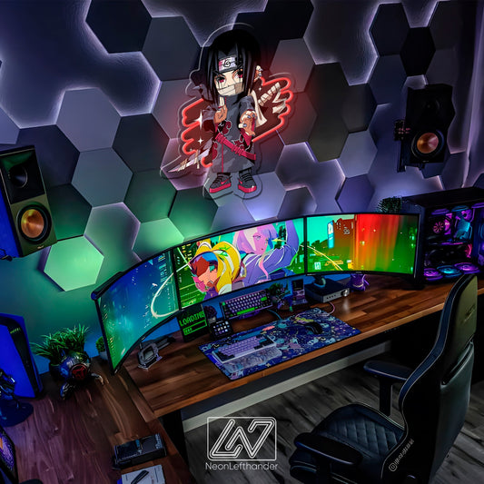 Itachi Uchiha neon sign for anime fans, perfect for gaming rooms and as a gift.