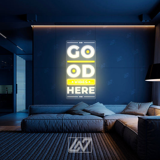 Good vibes here neon sign for home or office decor. Perfect gift for positivity lovers.
