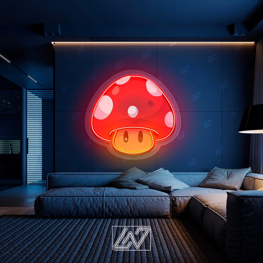 Colorful mushroom neon sign perfect for home decor and gifts.
