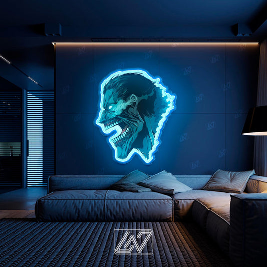 Eren Yeager neon sign perfect for anime fans in any room decor.