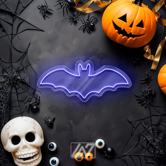 Neon bat sign perfect for Halloween decor and themed parties.