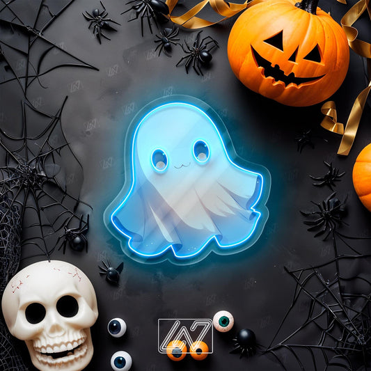 Cute ghost neon sign ideal for Halloween decor and playful gift ideas.