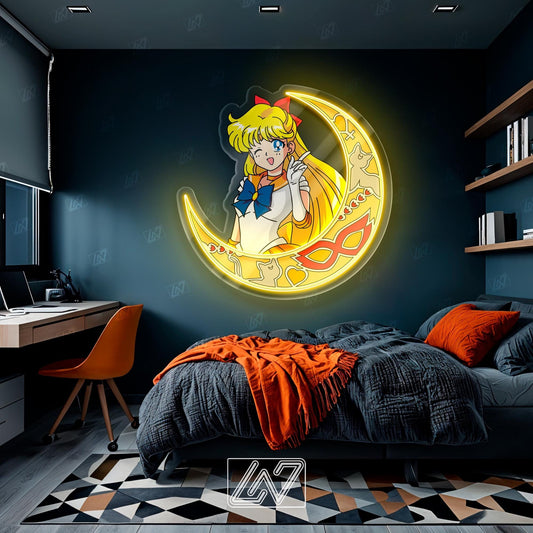 Minako Aino Sailor Venus neon sign for anime fans, perfect for bedroom or office decor.