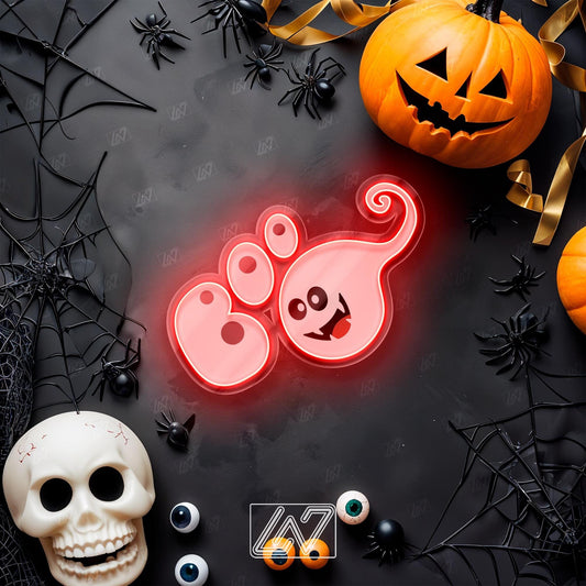 Cute Ghost Boo neon sign perfect for Halloween decor and gifts.