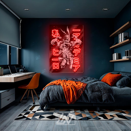 All Might and Izuku Midoriya neon sign for anime fans, perfect for bedrooms or game rooms.