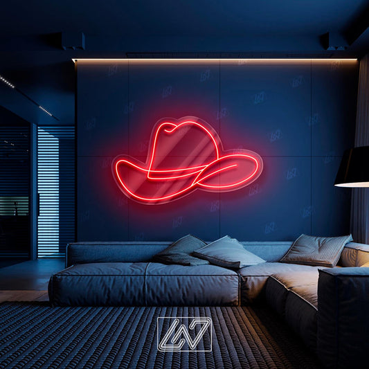 Neon cowboy hat sign perfect for home decor and unique gifts.