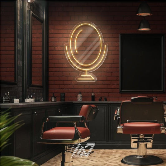 Neon mirror sign ideal for barbershops and modern home decor. Great gift choice.