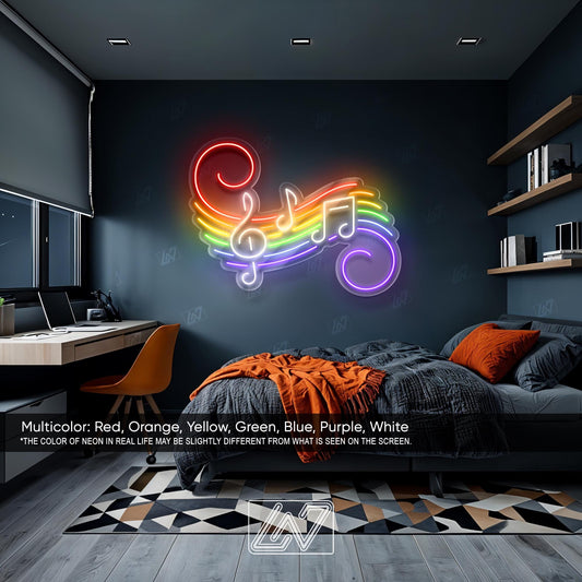 Neon Music Wall Sign LED Light, Colorful Musical Notes Decor, Treble Clef LED Sign, Rainbow LGBTQ Music Room Decor, Pride Music Wall Art