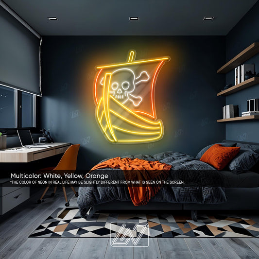 Pirate Ship - LED Neon Sign for Nautical Decor, Cool Light Up Wall Art for Bedroom, Bar, Game Room, Ocean Theme Decor, Gift for Pirate Fans