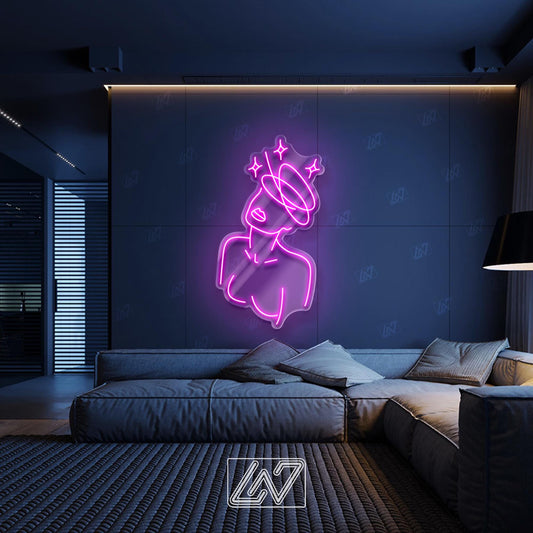 Cosmo Girl neon sign adding vibrant decor to a modern living space.