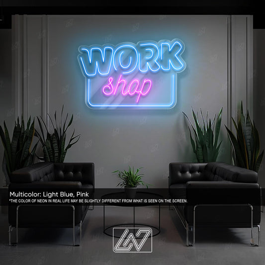 Workshop LED Neon Sign Wall Light, Industrial Style Decor for Garage, Studio, Maker Space or DIY Room, Bold Crafting Area Sign