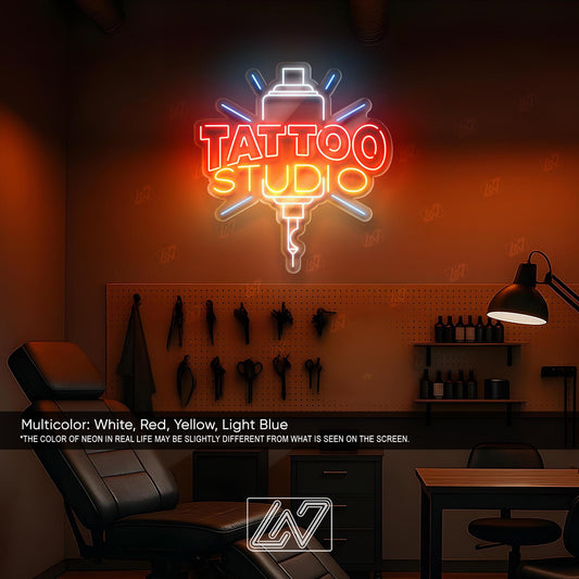 Tattoo Studio Neon Sign LED Wall Light, Bold Ink Parlor Decor for Artists, Shopfront or Tattoo Room, Edgy Urban Tattoo Art Sign