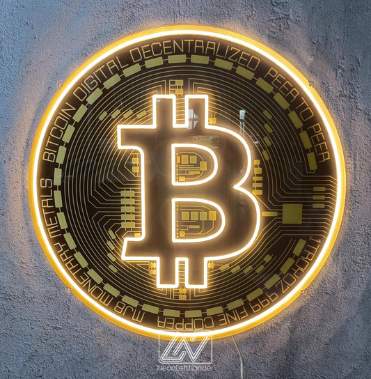 Bitcoin - LED Neon Sign with UV Print, Bedroom neon sign, Crypto neon sign, Neon Lights, Crypto