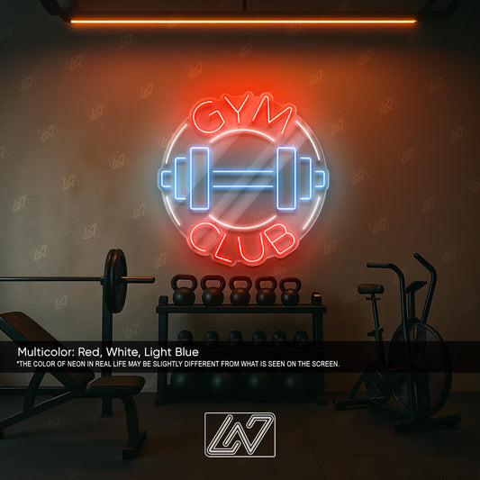 Gym Club LED Neon Sign Wall Light, Bold Motivational Fitness Decor for Home Gym, Workout Room or Training Studio Ambience