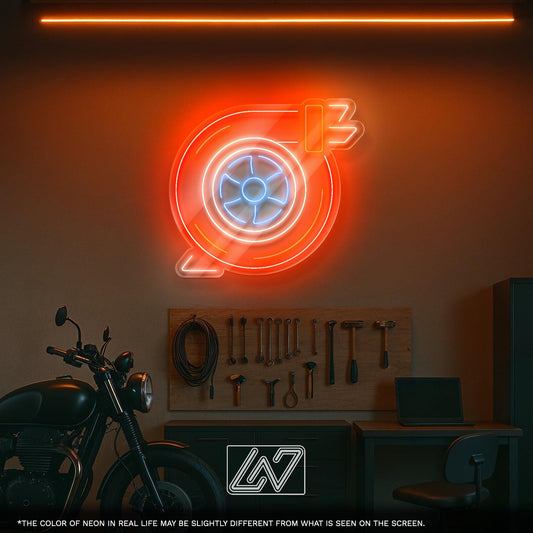 Turbo LED Neon Sign with Car Design – Wall Light for Garage, Auto Workshop or Man Cave, Perfect Gift for Car Lovers and Tuning Fans