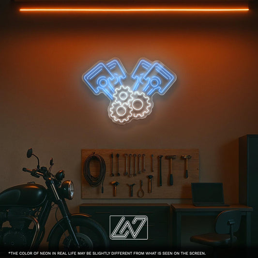 Engine Gears LED Neon Sign – Industrial Wall Light for Garage, Workshop or Man Cave, Perfect Gift for Mechanics and Car Enthusiasts