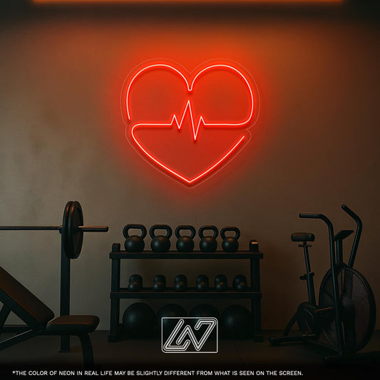 Neon heartbeat sign ideal for gym decor and a thoughtful gift for fitness lovers.