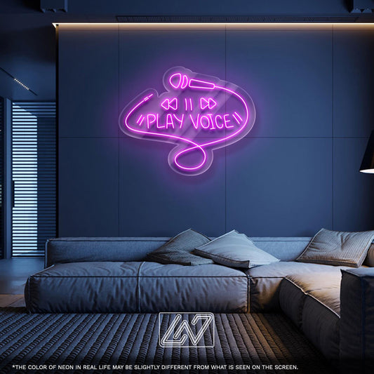 Play Voice neon sign ideal for music lovers and creative spaces. Great gift for friends and family.