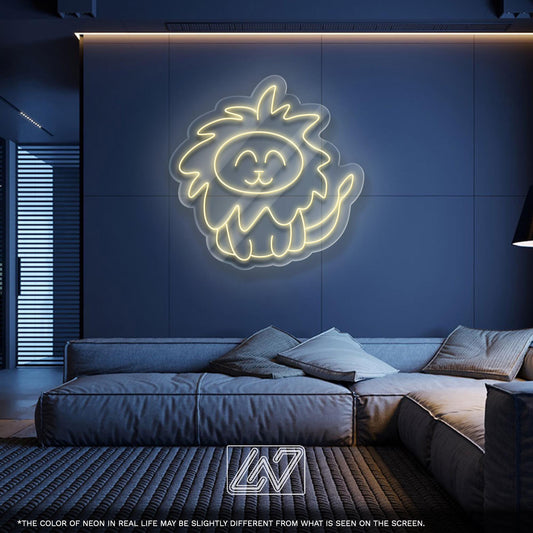 Cute Lion LED Neon Sign – Yellow Animal Light Decor for Kids Room, Baby Nursery, Jungle Party or Safari-Themed Interior