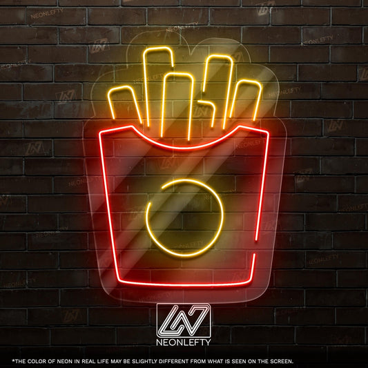 French Fries Neon Sign - Playful and bold LED wall art shaped like a fries box, perfect for kitchens, cafes, food trucks or snack corners