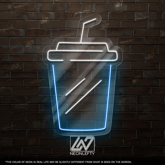 Coffee Cup Neon Sign - Minimal LED art shaped like a takeaway cup with straw, perfect for cafes, kitchens, offices or modern coffee corners