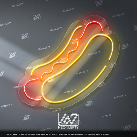 Hotdog Neon Sign - Fun and bold LED decor in the shape of a classic hotdog, perfect for diners, cafes, food trucks, kitchens, snack corners
