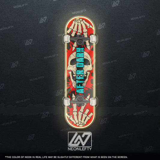 Skull Skateboard - LED Neon Sign with skeleton hands and skull theme, perfect for skate shops, teen rooms, game zones or alt-style spaces