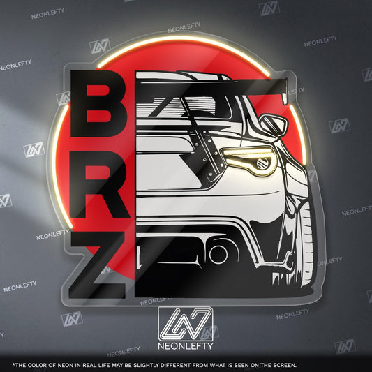 Subaru BRZ Neon Sign - JDM-inspired wall art featuring the iconic BRZ rear view, perfect for garage, man cave, car studio, tuner enthusiast