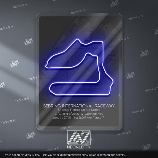 Sebring Neon Sign - Iconic motorsport wall decor inspired by Sebring International Raceway, perfect for garage, man cave or racing fan space