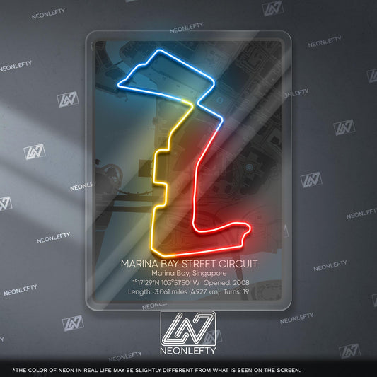 Singapore Circuit Neon Sign - Iconic Formula 1 race track wall art, perfect for motorsport lovers, garage, man cave, racing-themed interior