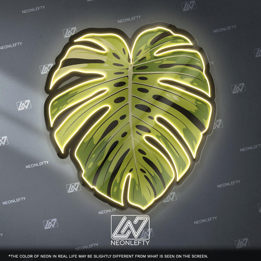 Monstera Leaf Neon Sign - Tropical botanical wall decor inspired by modern jungle style, perfect for living room, bedroom or boho interior