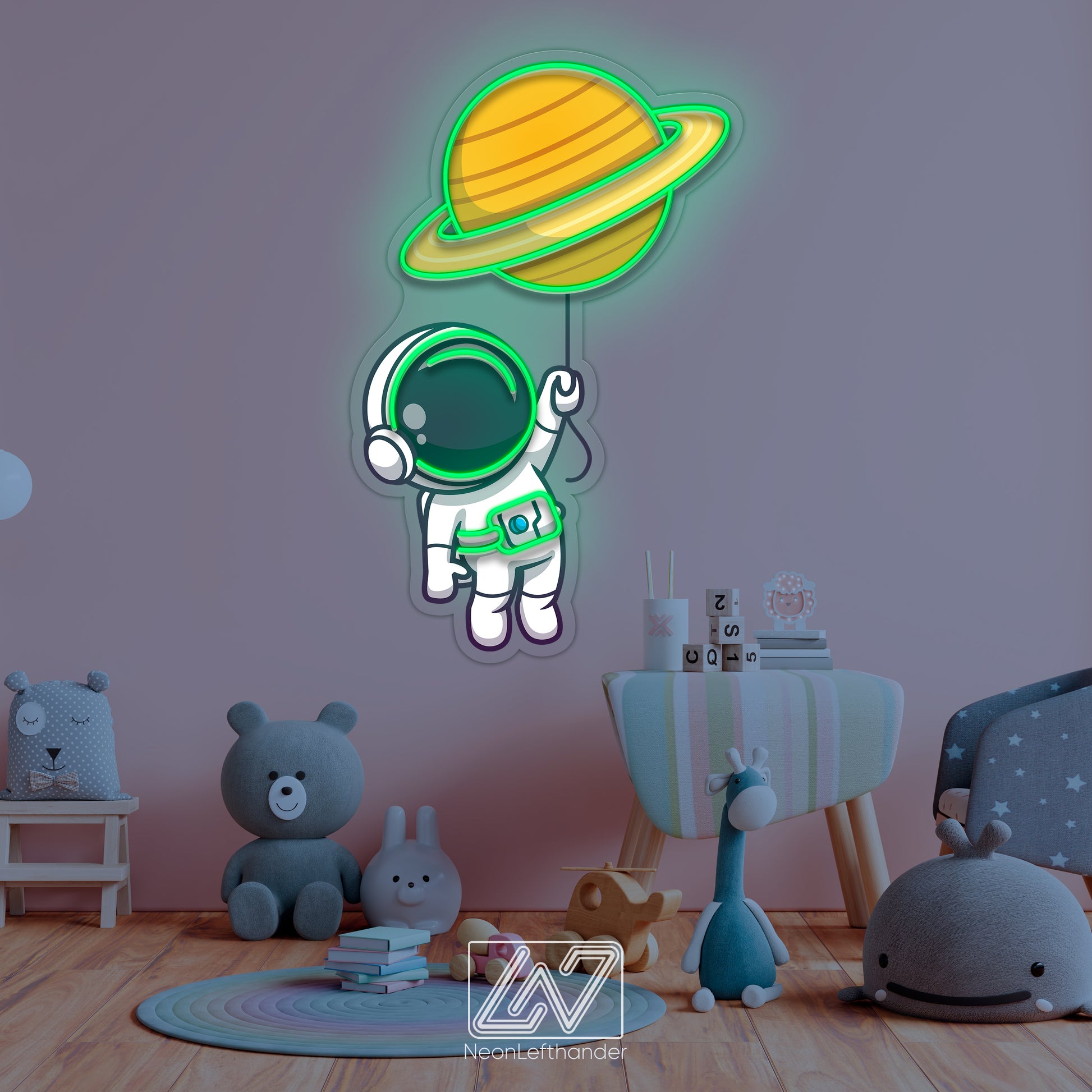 Cute Astronaut Floating with Planet Balloon in Space