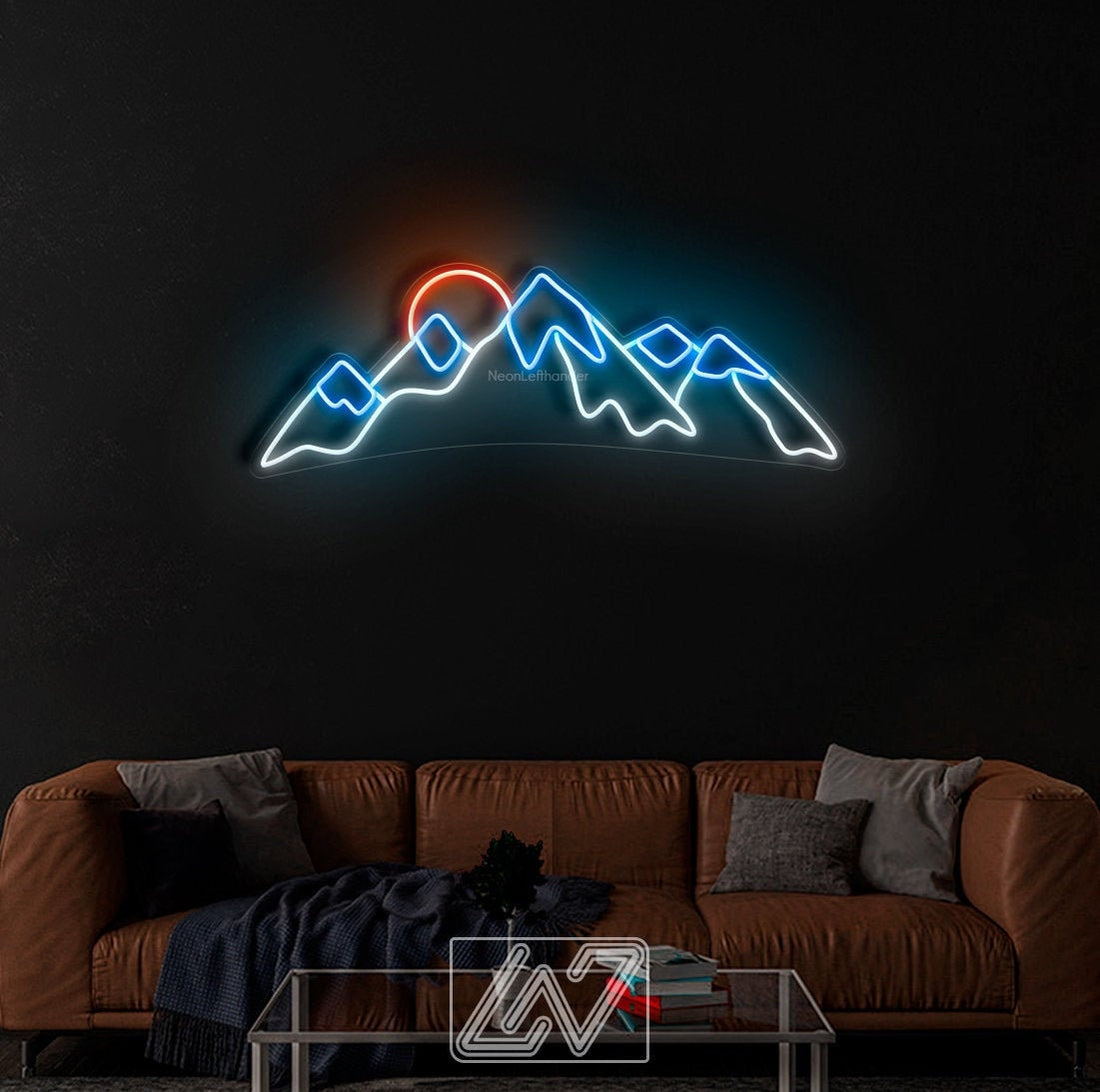 Mountain and Sun- LED Neon Sign,Mountain led sign,Mountain led light,Mountain wall decor,Neon sign mountain,Neon sign wall art