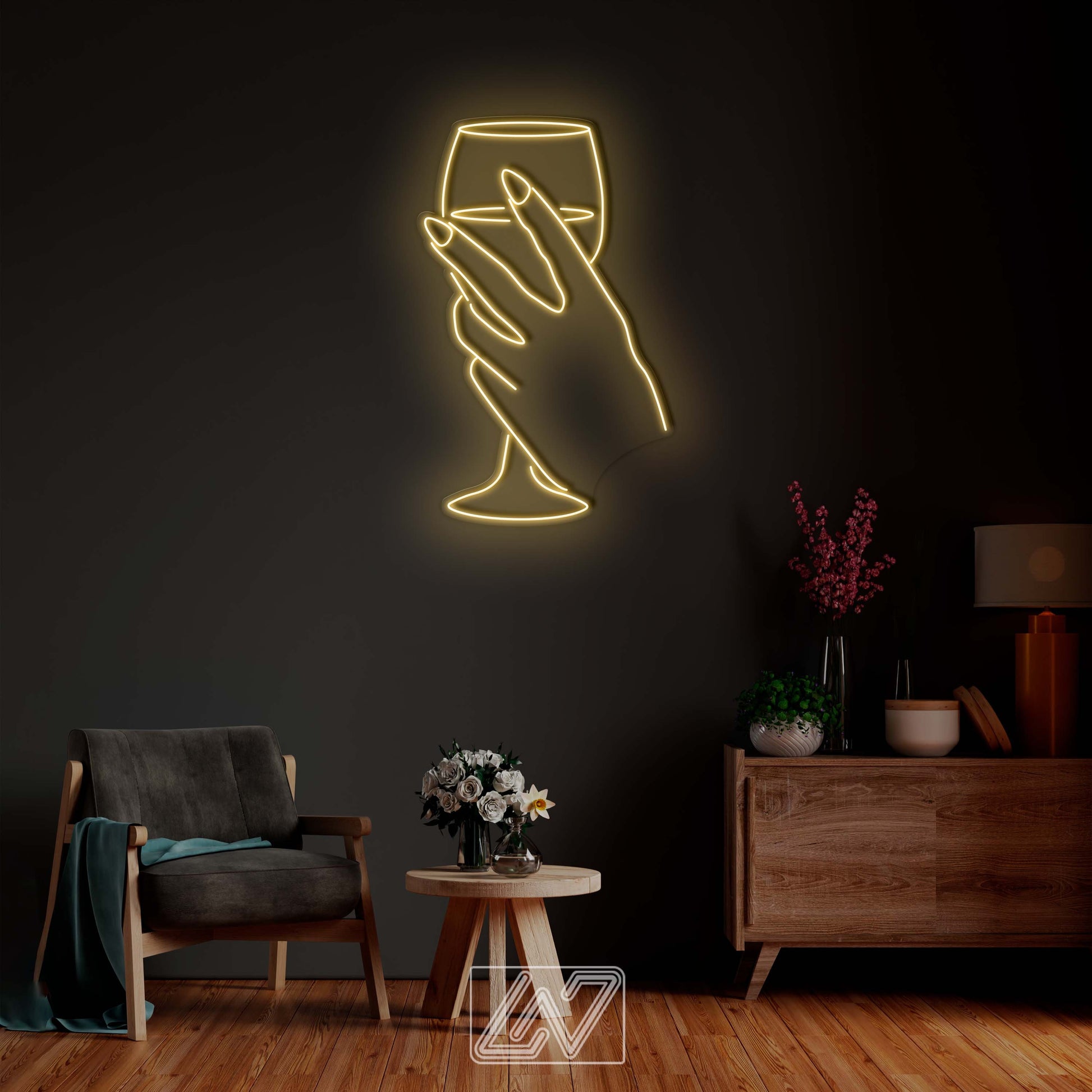 Glass of wine - LED Neon Sign,Hand neon sign, Custom Sexy Woman Decor,Wine Neon light sign, LED Lady Neon light Wedding Personalized romance