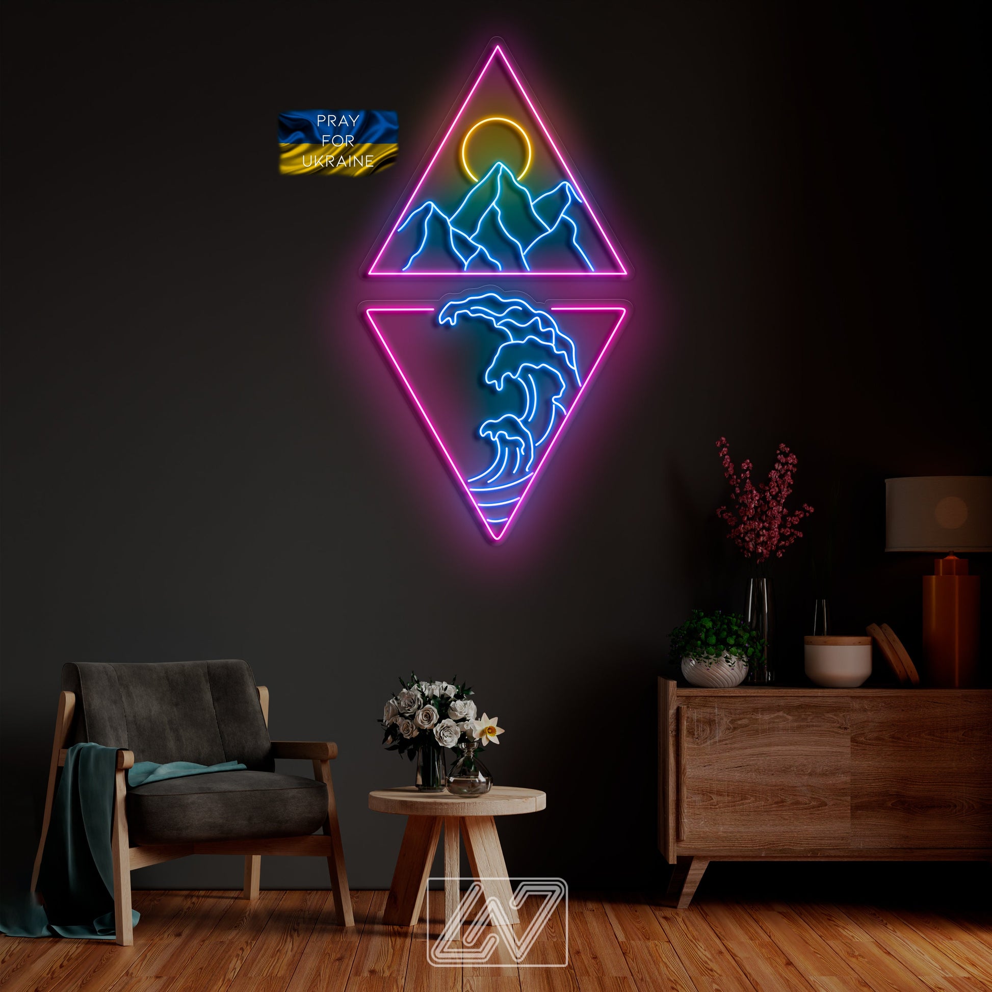 Set "Mountains, Sun and Waves in a Triangle" - LED Neon Sign-mountains-sun-custom neon sign-gift-wall decor-game room-sign wall art