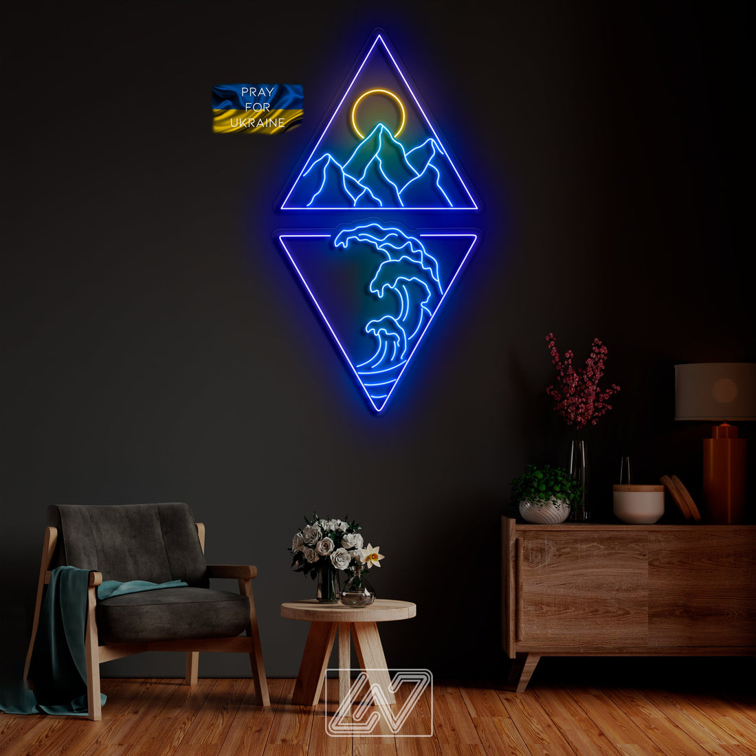 Set &quot;Mountains, Sun and Waves in a Triangle&quot; - LED Neon Sign-mountains-sun-custom neon sign-gift-wall decor-game room-sign wall art