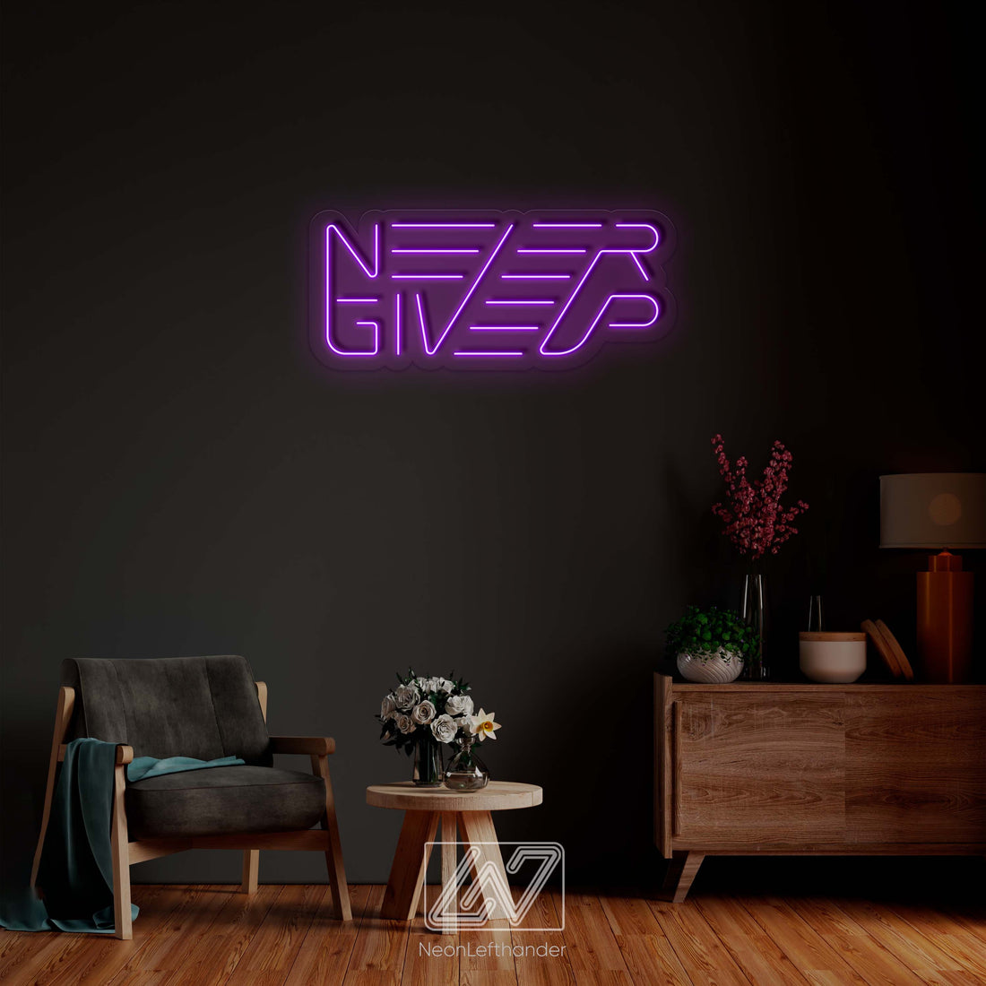 Never Give Up - LED Neon Sign, Vibe Neon Sign, Never Give Up Neon Sign, Neon Sign Bedroom, Funny Neon Sign, Inspiration Quote Led Sign