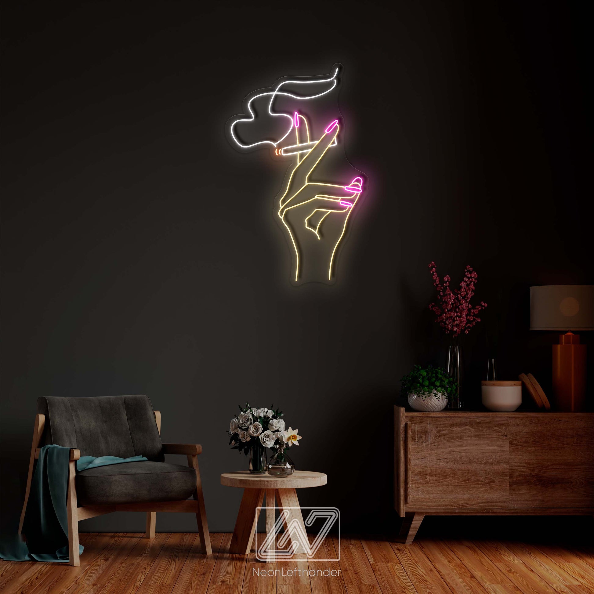 Hand With a Cigarette - LED Neon Sign, Smoking Girl Led Signs, Smoking Girl Neon Signs, Woman With a Cigarette, Nails Neon Sign
