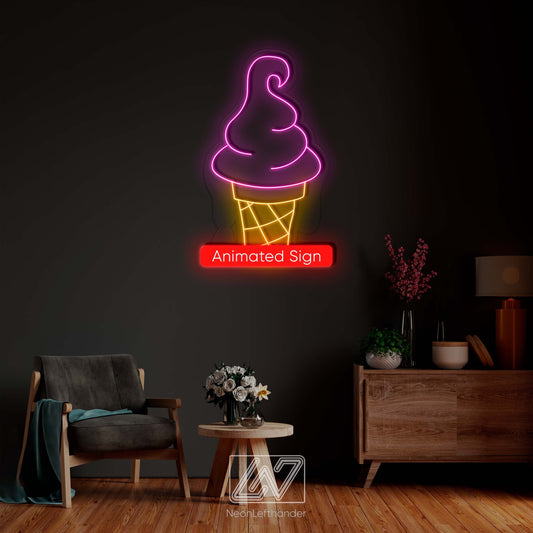 Ice Cream - LED Neon Sign, Animated Neon Sign, Ice Cream Neon Sign, Ice Cream Cone Neon Sign, Neon Sign for Ice Cream Shop