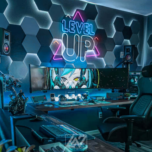 Level UP - LED Neon Sign, games Neon Sign, Games Character, Neon Game Zone,Player Led Sign,Stream Light Sign, Twitch, Game room