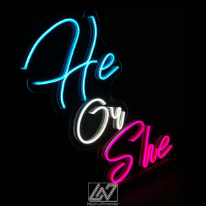 He or She - LED Neon Sign, Gender Party, Gender Reveal Party Neon Sign, Birthday Backdrop Sign, Event Decor, Backdrop Decorations