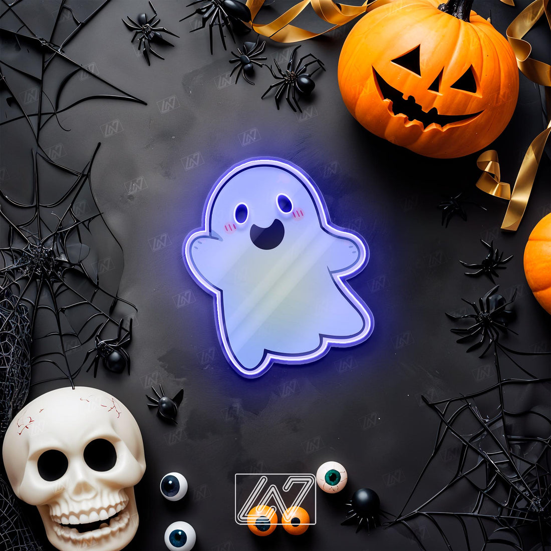 Cute Ghost - LED Neon Sign with UV Print Art, Spooky Halloween, Cute Ghost Sign, Spooky LED Sign, Ghost Wall Sign, Halloween Wall Decor