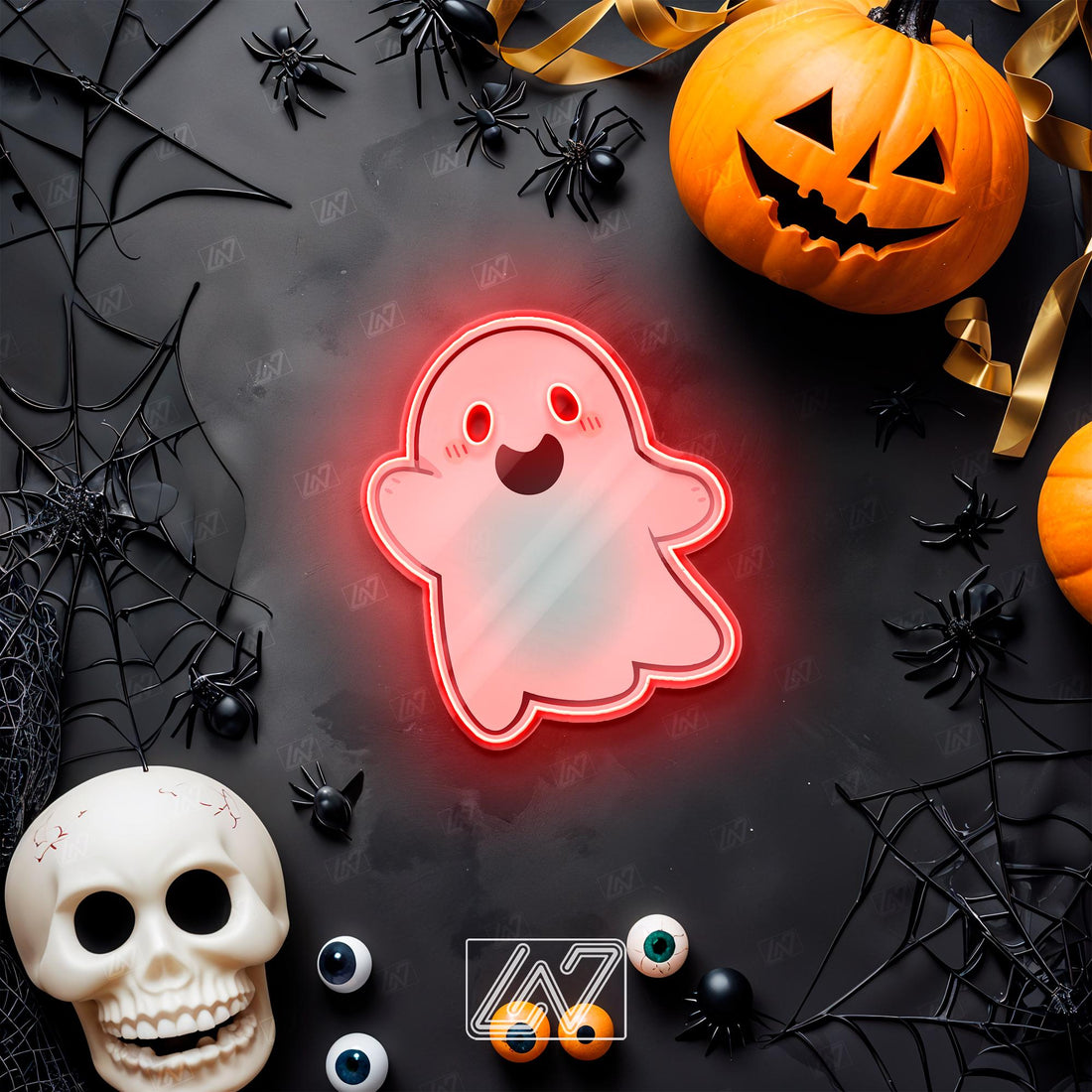 Cute Ghost - LED Neon Sign with UV Print Art, Spooky Halloween, Cute Ghost Sign, Spooky LED Sign, Ghost Wall Sign, Halloween Wall Decor