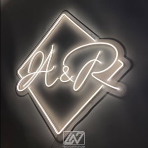 Custom Rhombus Initials Neon Sign, Wedding Neon Sign, Wedding Decor, Custom Neon Sign, Wedding Ceremony, Circle Neon Sign, Bar Led Neon Sign