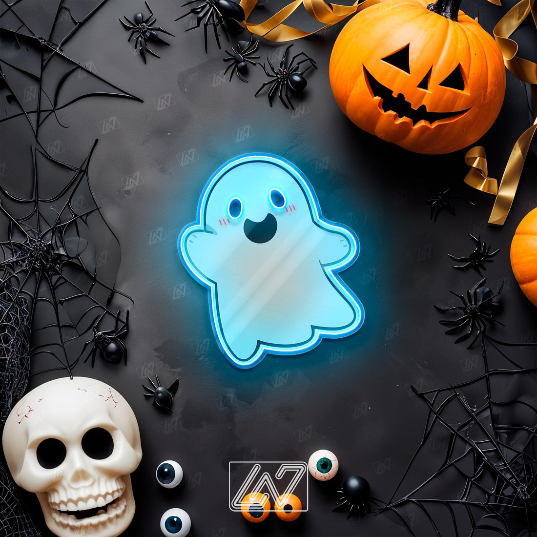 Cute Ghost - LED Neon Sign with UV Print Art, Spooky Halloween, Cute Ghost Sign, Spooky LED Sign, Ghost Wall Sign, Halloween Wall Decor