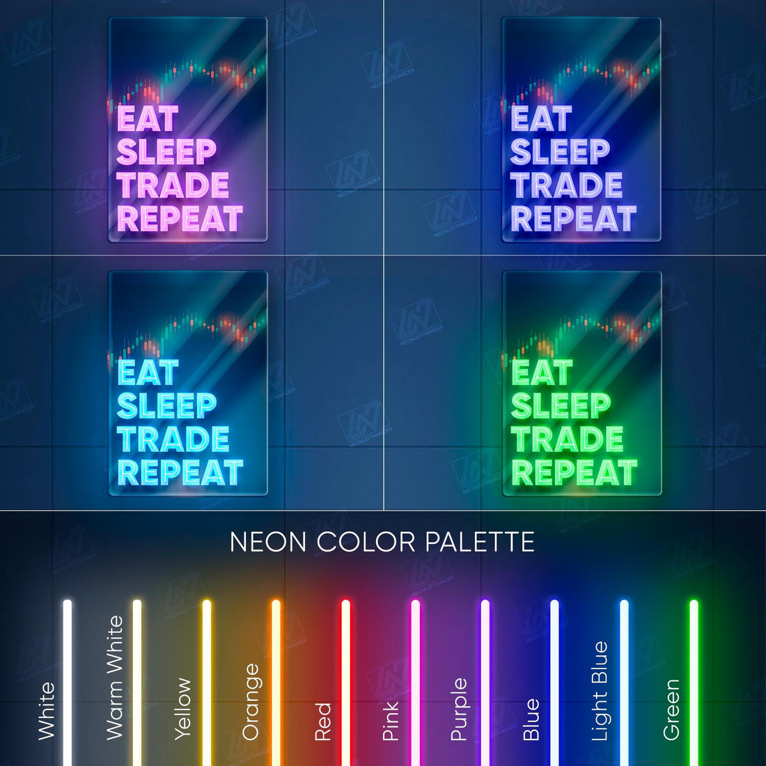 Eat Sleep Trade Repeat - LED Neon Sign with UV Print, Trader Bedroom sign, Crypto neon sign, Trading Neon, Crypto & Financial Stock Exchange