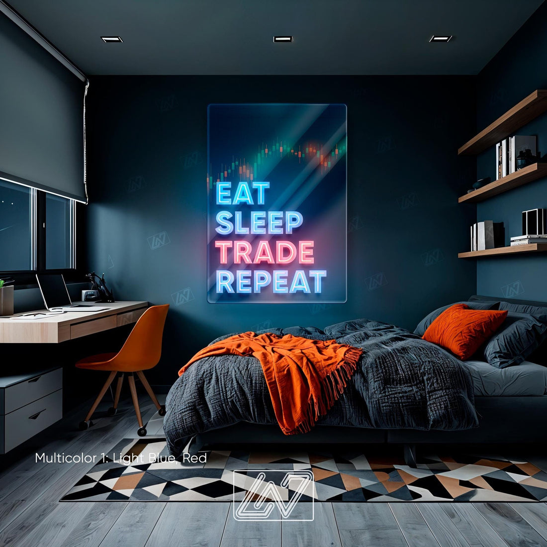 Eat Sleep Trade Repeat - LED Neon Sign with UV Print, Trader Bedroom sign, Crypto neon sign, Trading Neon, Crypto & Financial Stock Exchange