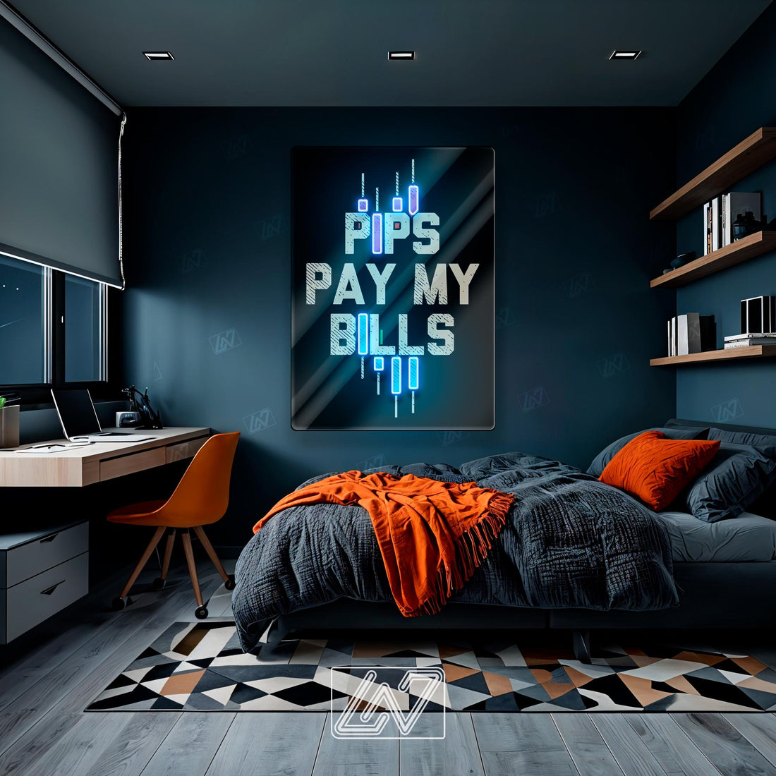 Pips Pay My Bills - LED Neon Sign with UV Print, Trader Bedroom neon sign, Crypto neon sign, Trading Neon, Crypto & Financial Stock Exchange