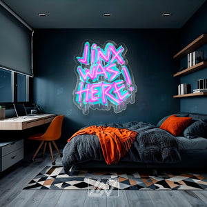 Jinx Was Here - LED Neon Anime Sign with UV Print, Cartoon Character, Game Room Light, Personalized Gifts, Japanese Neon Sign